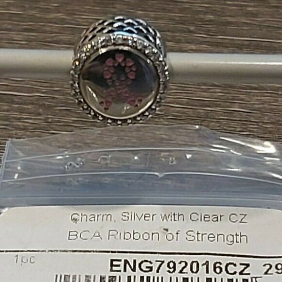Authentic PANDORA *RETIRED* Double-Sided Ribbon of Strength Charm ENG792016CZ_29 - Picture 2 of 8